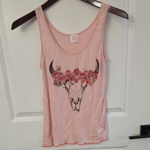 Wanna B Pink Floral Skull Tank Top